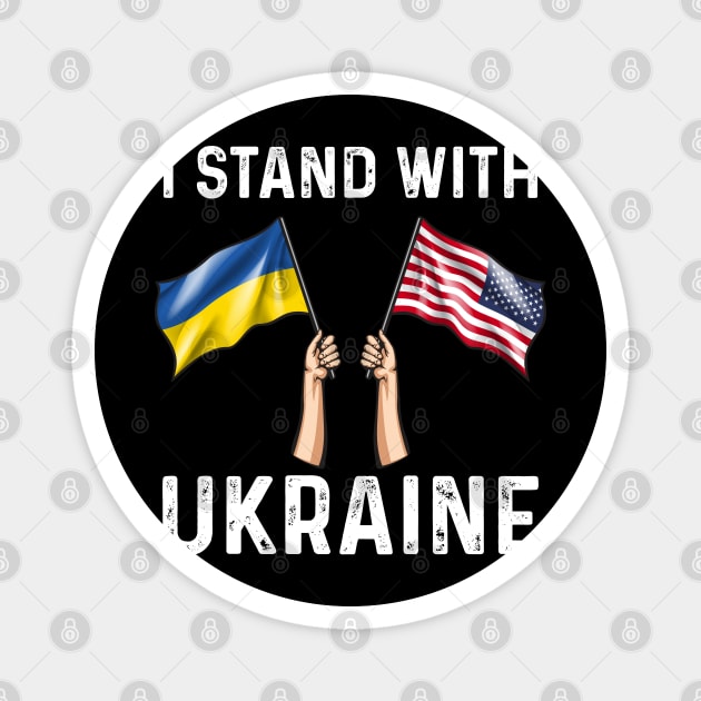 I Stand With Ukraine USA and Ukraine Flags Holding Hands Magnet by BramCrye